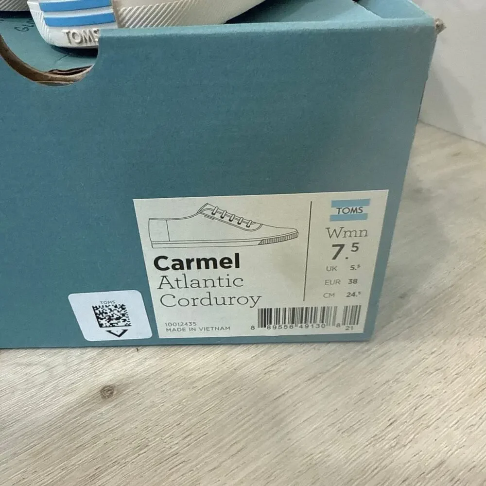 NWT TOMS Carmel Atlantic Corduroy Velvet Lace Up Blue Comfort Sneaker Size 7.5